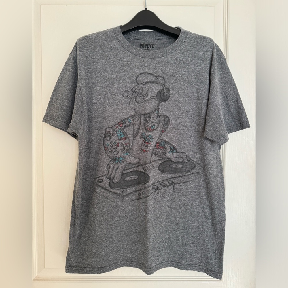Mens Graphic print Popeye Tattoos DJ. short sleeve t-shirt size M